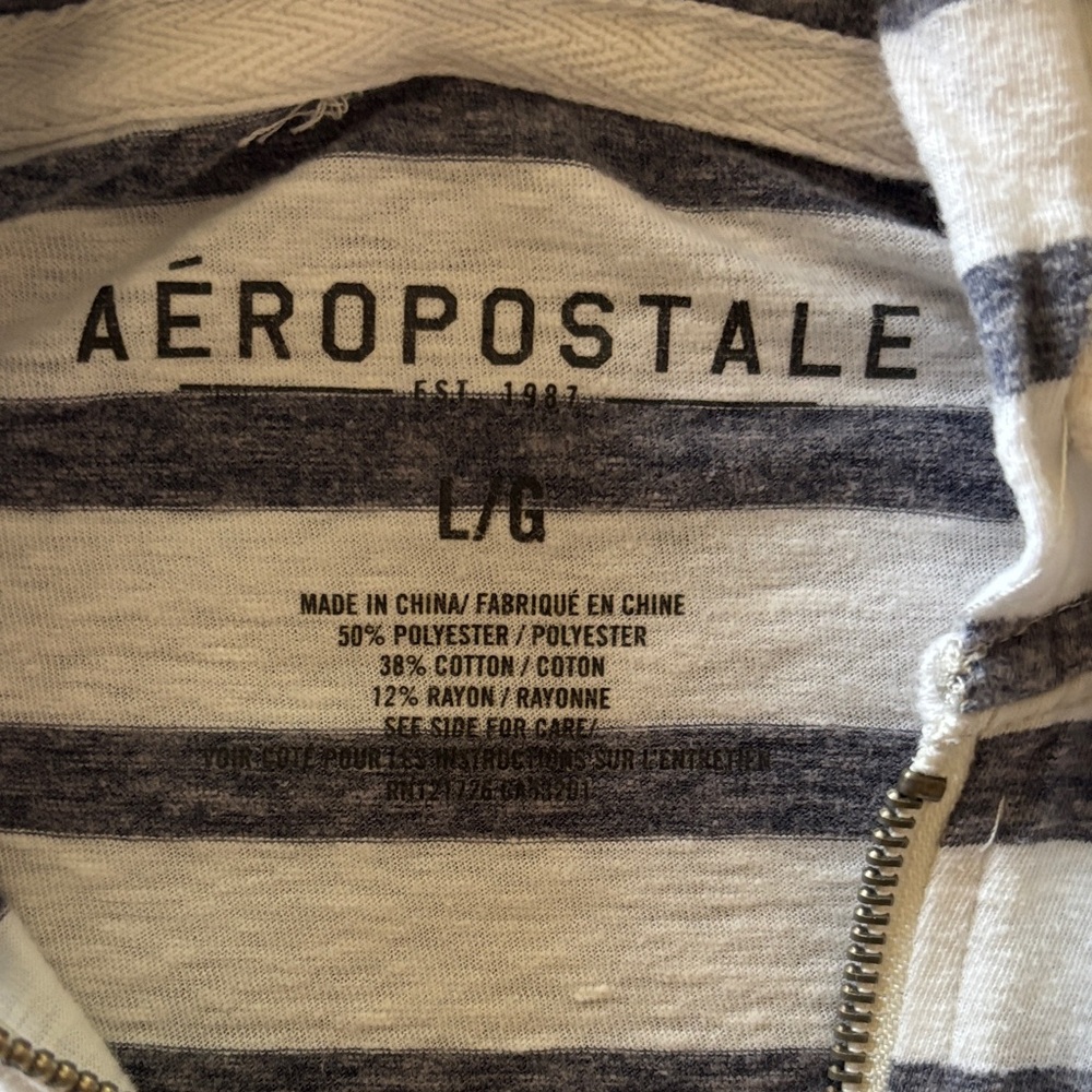 Aeropostale Striped Zip-Up Hoodie - White & Blue/Grey. SZ L GUC. - Picture 2 of 5